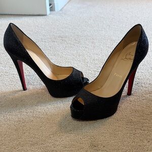 Christian Louboutin Glitter Black Peep Toe Heels